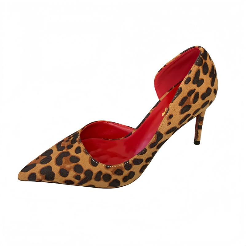 2026 Spring Summer Women's Leopard Print Pointed Toe Hollow Out Sandals Sexy Side Cut Red Sole Shoes - Image 5