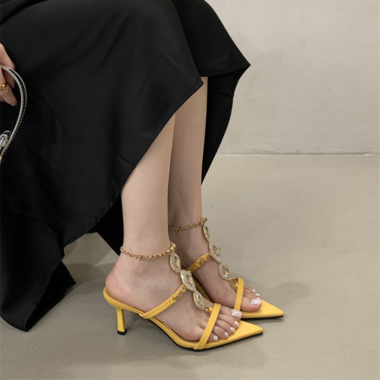 Fortune One Foot Retro Rhinestone One-Strap Thin Heel Roman Sandals Women 2026 Summer New Open Toe High Heels - Image 2