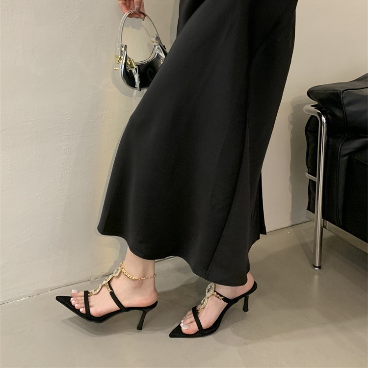 Fortune One Foot Retro Rhinestone One-Strap Thin Heel Roman Sandals Women 2026 Summer New Open Toe High Heels - Image 4