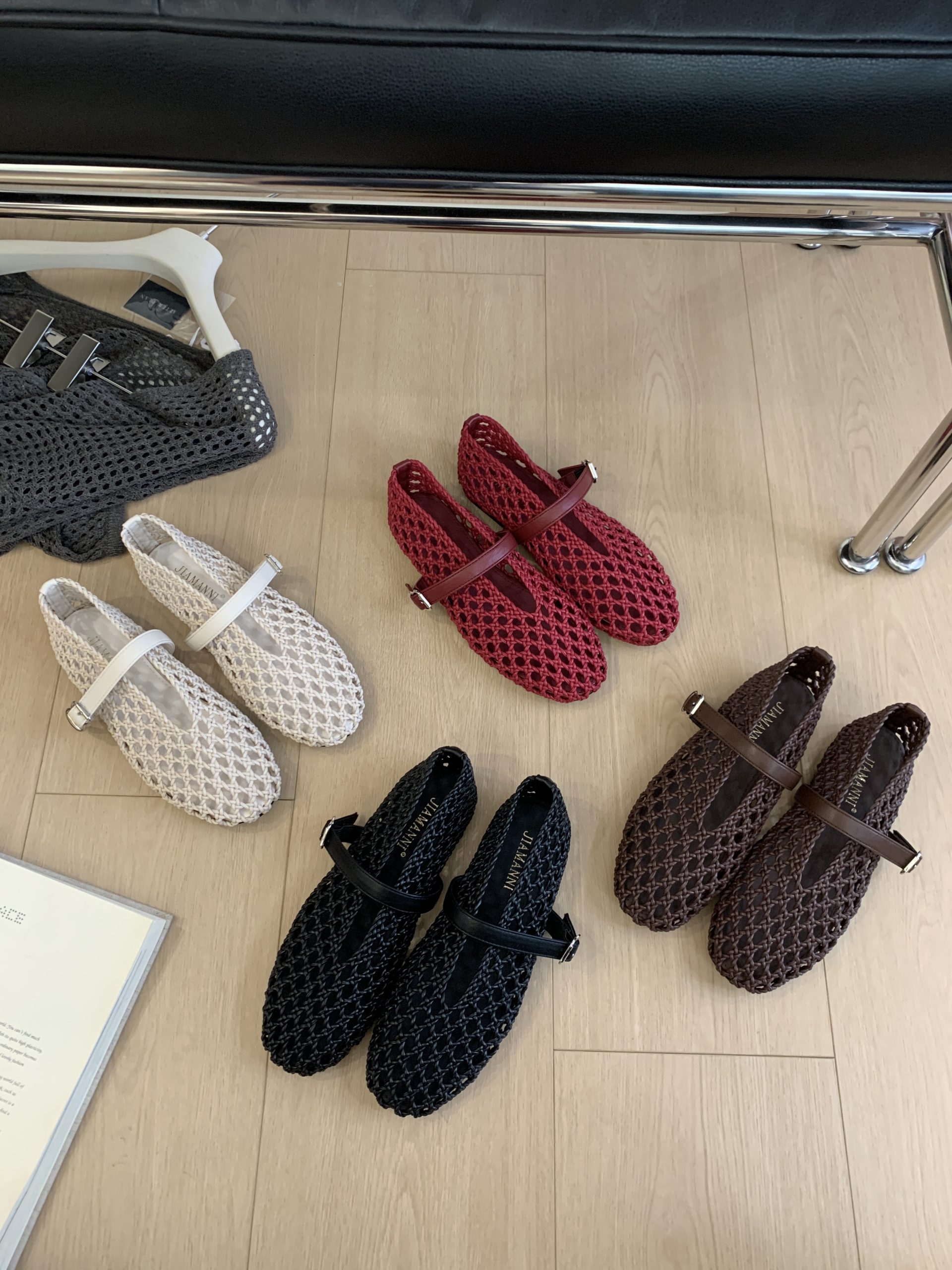JIAMANNI Handwoven Hollow Out Women's Shoes Soft Sole Breathable Shallow Mouth Slip-On Flat Shoes