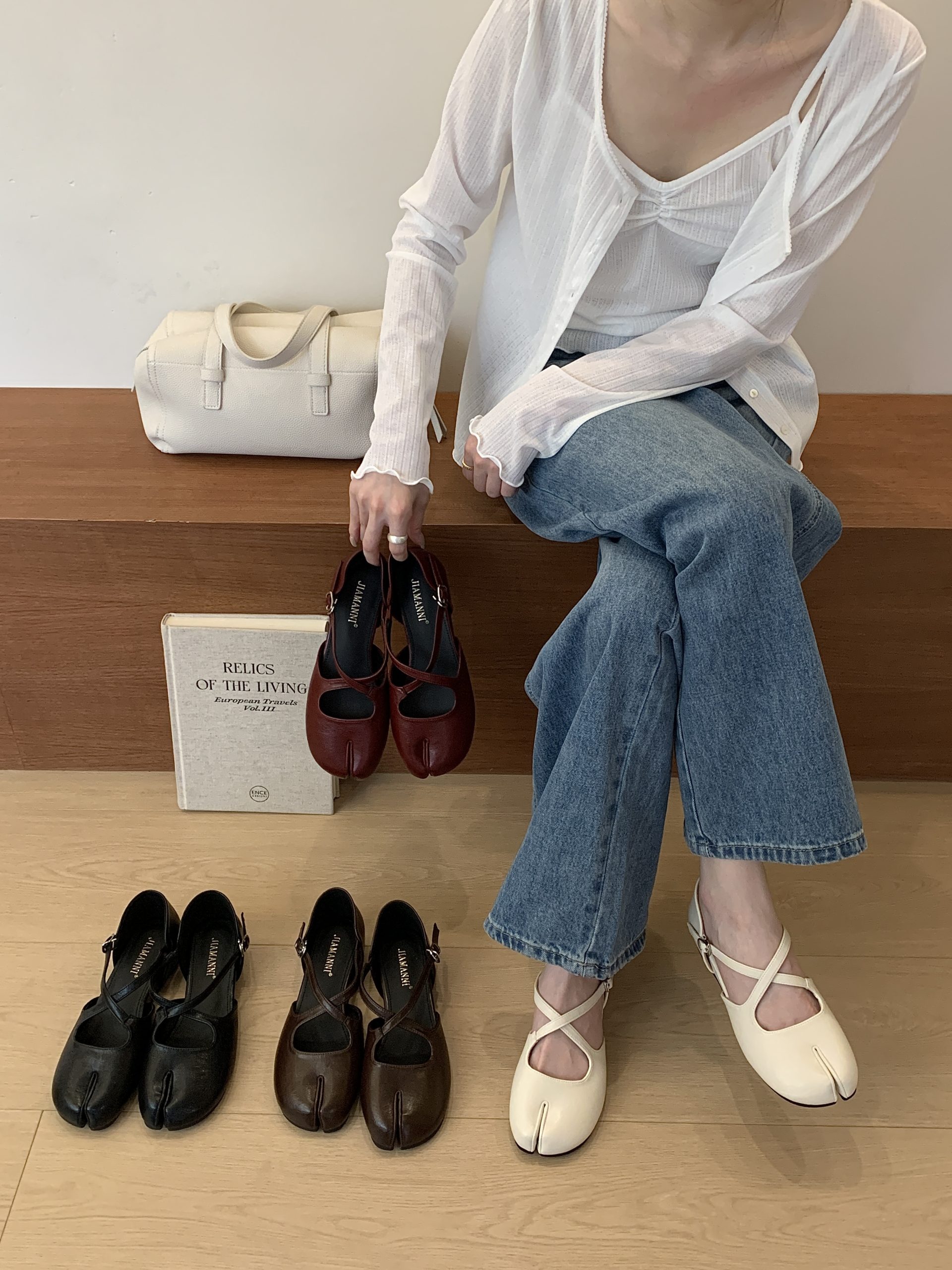 JIAMANNI Japanese Style Square Toe Ballet Flats with Hidden Heel for Women 2026 Early Autumn Mary Jane Shoes