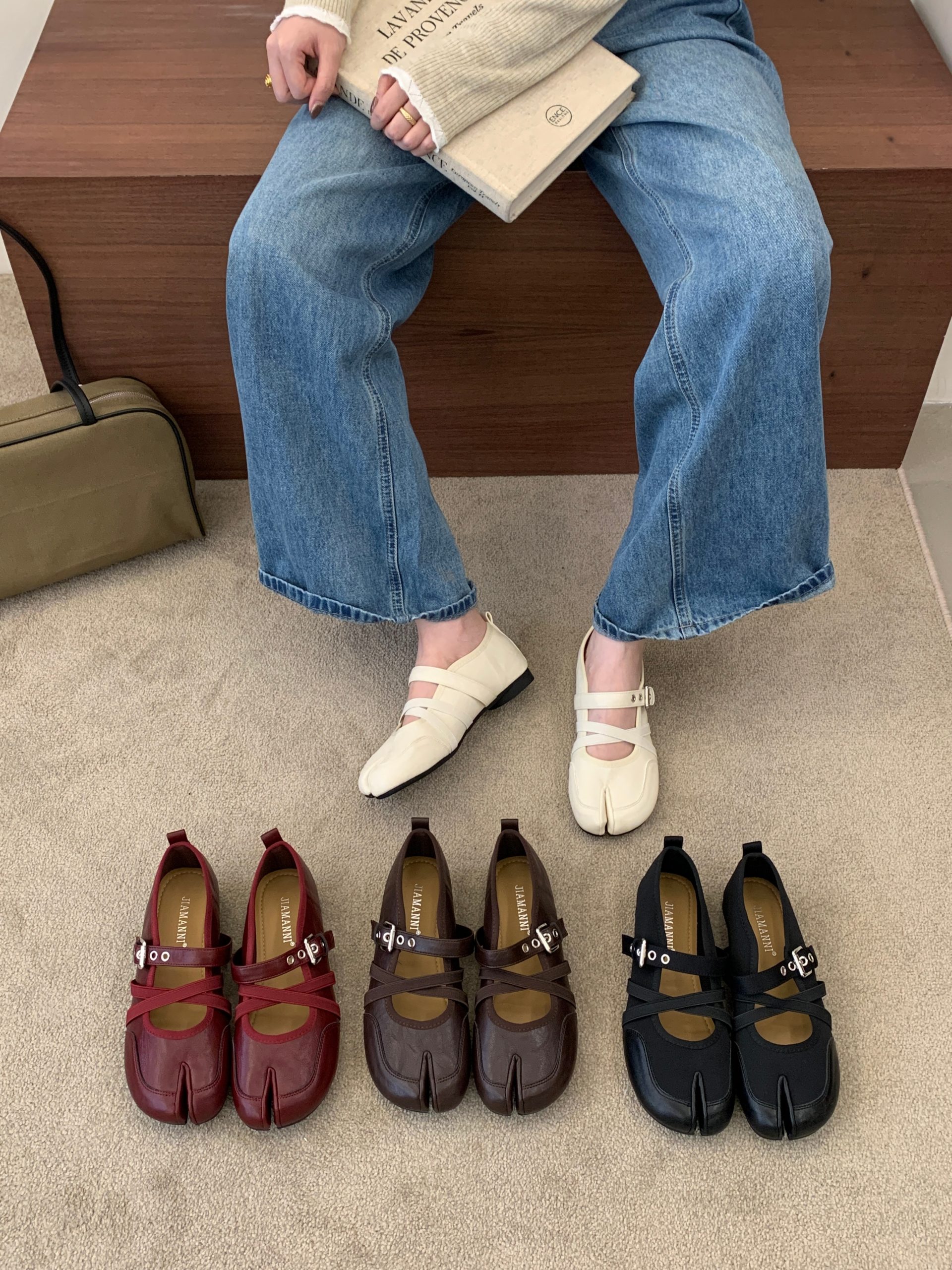 JIAMANNI Japanese Style Square Toe Ballet Flats Women Mary Jane Shoes 2026 Spring Autumn Low Top Shoes