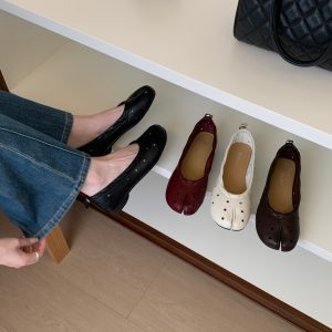 JIAMANNI Retro Hollow Split-Toe Slip-On Shoes Women's Fashion Design Drawstring Loafers