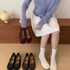 JIAMANNI Retro Hollow Toe Split Flat Shoes Women's Slip-On Woven Design Loafers