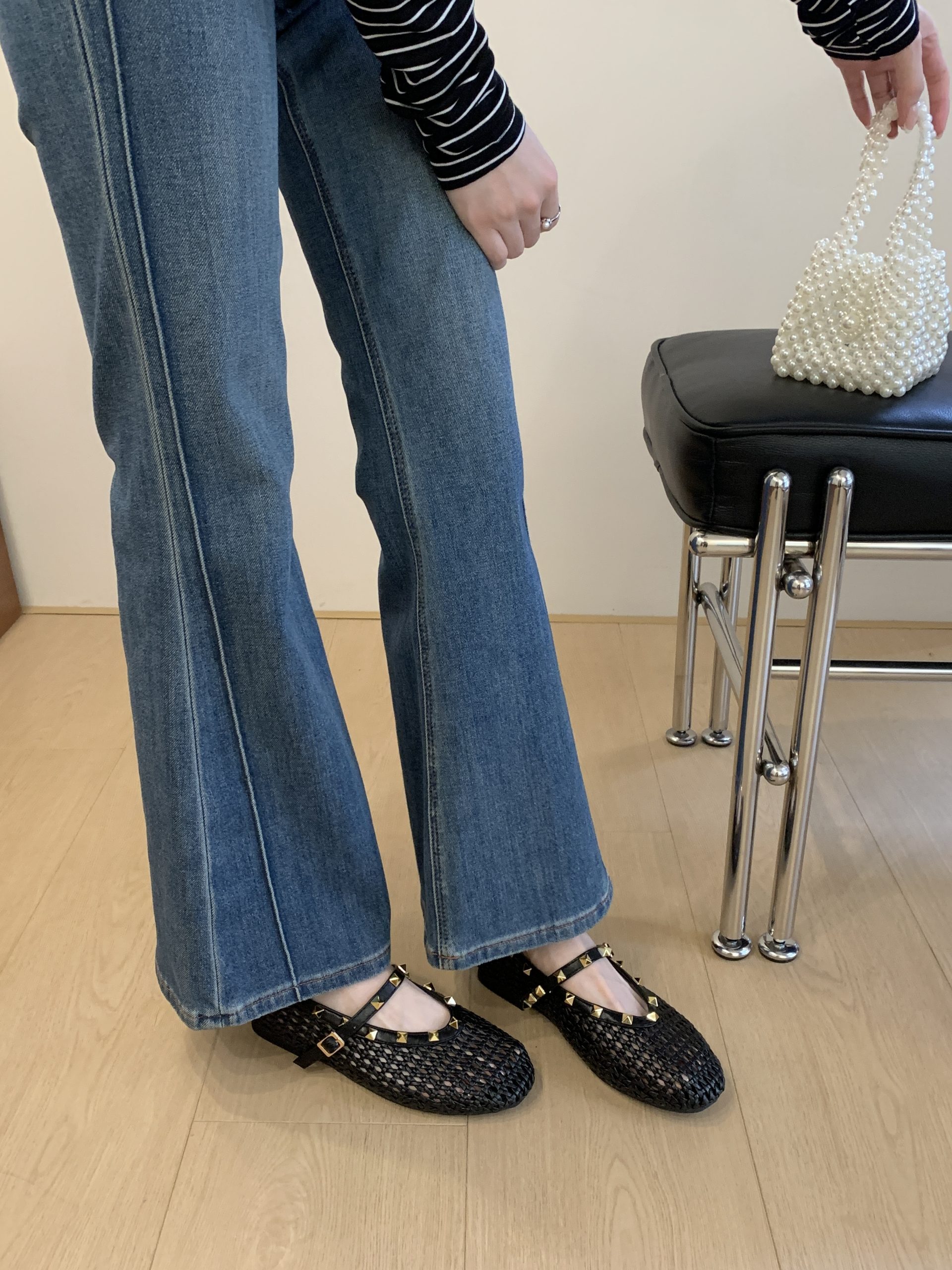 JIAMANNI Woven Hollow Breathable French Retro Rivet Flat Shoes for Women 2026 Autumn New Round Toe Slip-On - Image 3