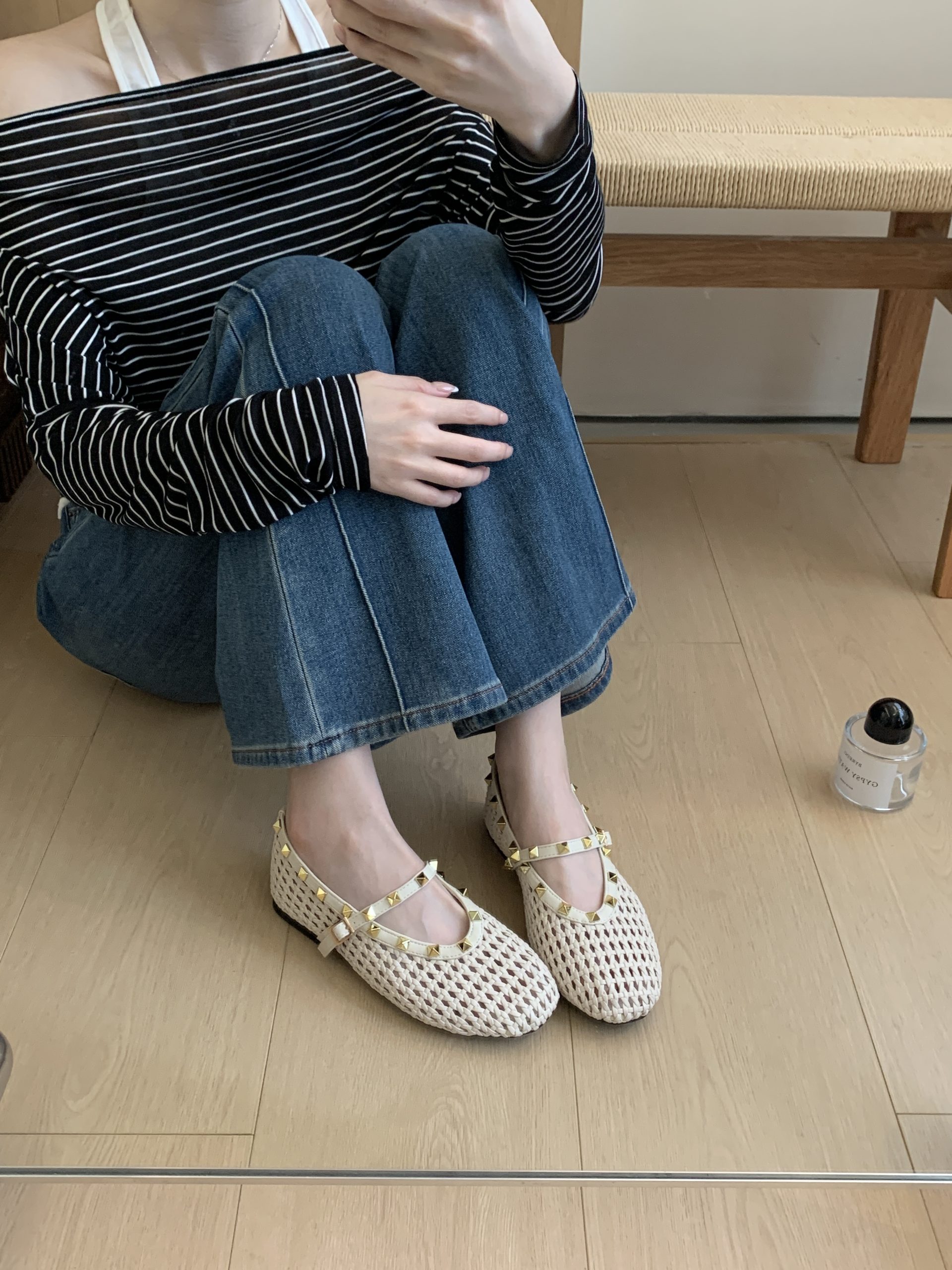 JIAMANNI Woven Hollow Breathable French Retro Rivet Flat Shoes for Women 2026 Autumn New Round Toe Slip-On - Image 4