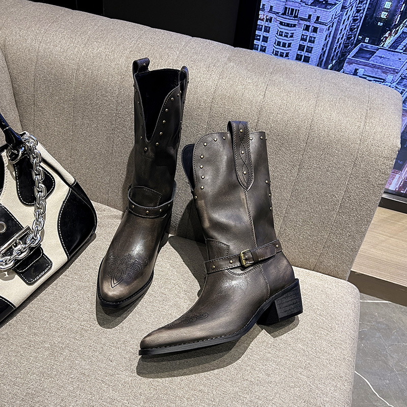 Maillard Style Chunky Heel Western Cowboy Boots for Women 2026 Autumn Winter Rivet Knight Boots Wasteland High Heel Martin Boots - Image 4
