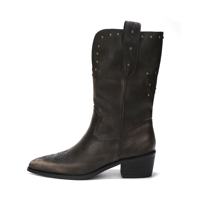 Maillard Style Chunky Heel Western Cowboy Boots for Women 2026 Autumn Winter Rivet Knight Boots Wasteland High Heel Martin Boots - Image 5