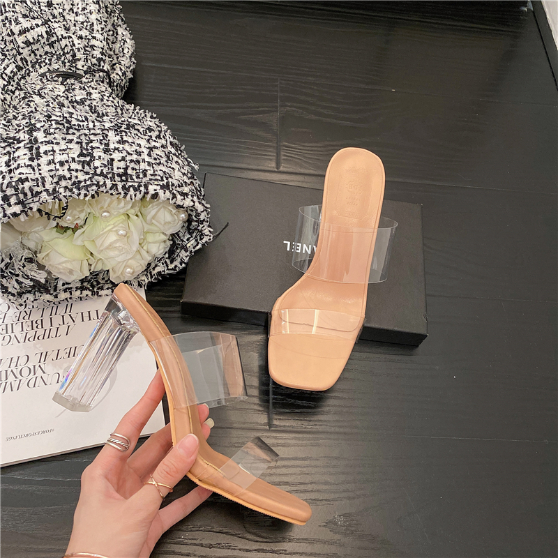 Women's French Style Transparent Strap Crystal Heel Slippers Summer Fairy Wind 5cm 7cm 9cm Heel Height - Image 2