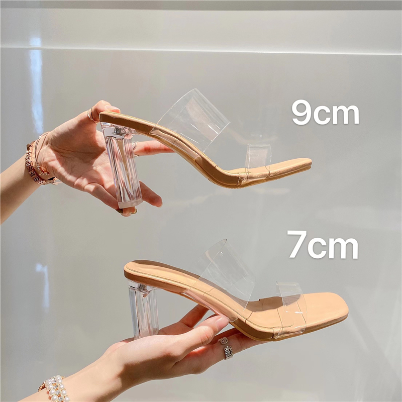 Women's French Style Transparent Strap Crystal Heel Slippers Summer Fairy Wind 5cm 7cm 9cm Heel Height - Image 3